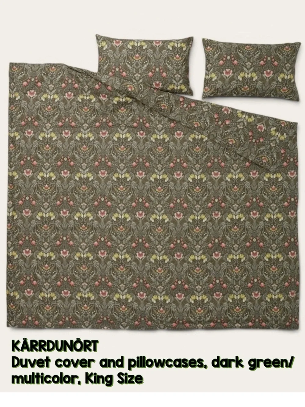 Olive Floral Damask Cotton Duvet Cover Set